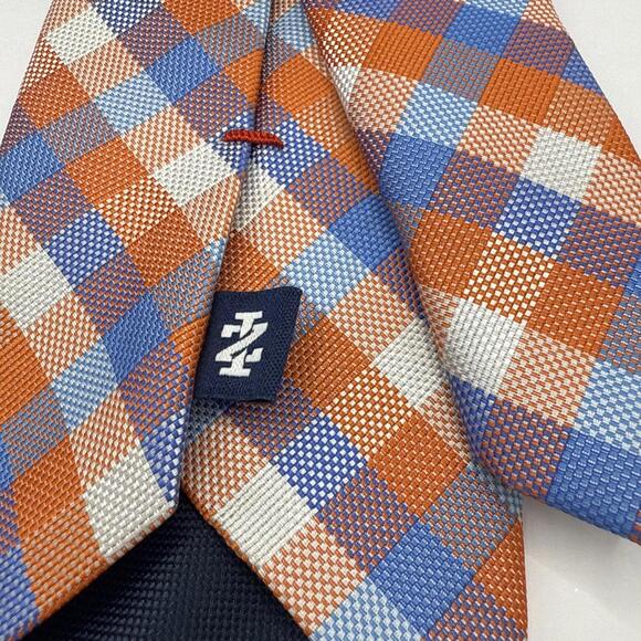 Blue Orange Checker Tie and Pocket Square Izod EUC - Picture 3 of 4